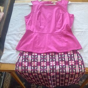 Pink Sleeveless Top with Geometric Skirt